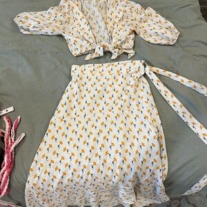 White floral tie crop top and maxi skirt